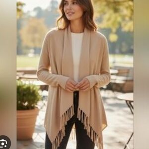 VENUS Beige Fringed Open-Front Cardigan Size XS
